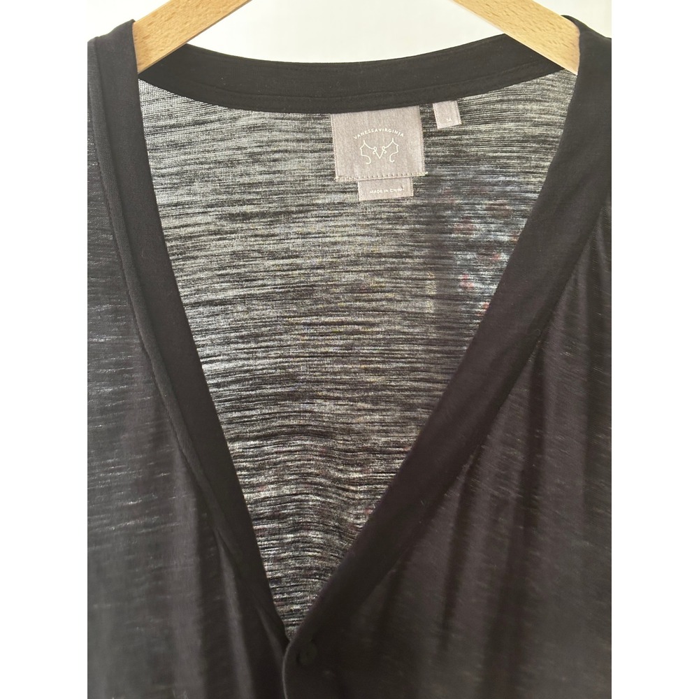 Vanessa Virginia Anthropologie Black Draped Ruffle V-Neck Long Sleeve Top Medium - Picture 4 of 8